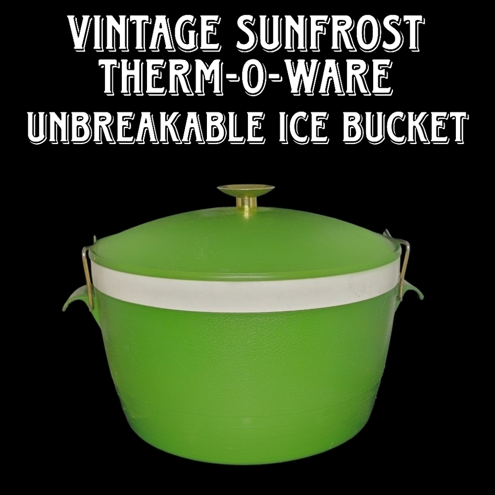 Vintage Sunfrost Therm-o-ware Unbreakable Avocado Green Ice Bucket